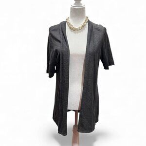 Eileen Fisher Linen Open Gauze Short Sleeve Cardigan Large Charcoal W FLAW